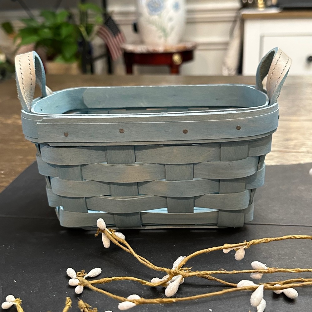 Longaberger 2006 Soft Aqua Tea Basket  Leather Handles - Vintage